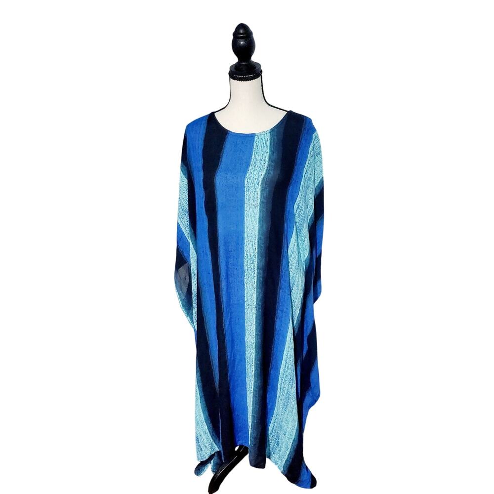 Expression Womens Blue Kaftan Dress Size OSFM Mrs.Roper Swim Cover Cruise Wear